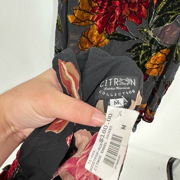 NEW Citron Silk Maxi Dress and Jacket Floral Print Velvet Beaded Fall - Picture 11 of 15